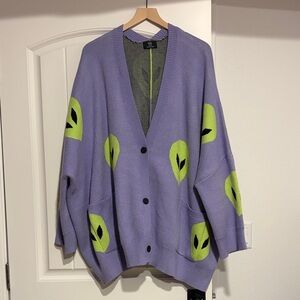 Dressed in LALA Purple and Green Alien Cardigan